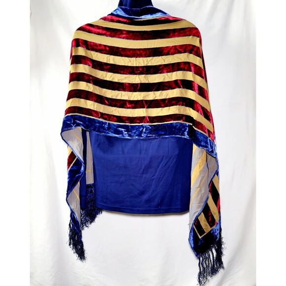 Maya Matazaro American USA Flag Silk Burnout Velvet Shawl Wrap With Fringe NWT - Picture 5 of 11
